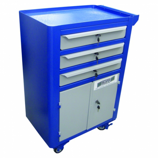 Carrinho para ferramentas fechado com 3 gavetas e duas portas