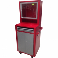 Rack para computador fechado com visor acrílico p/ monitor LCD 2 gavetas, 2 portas