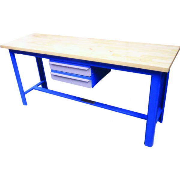 Bancada aberta 2 gavetas, tampo madeira pinus 36mm, suporte para pés