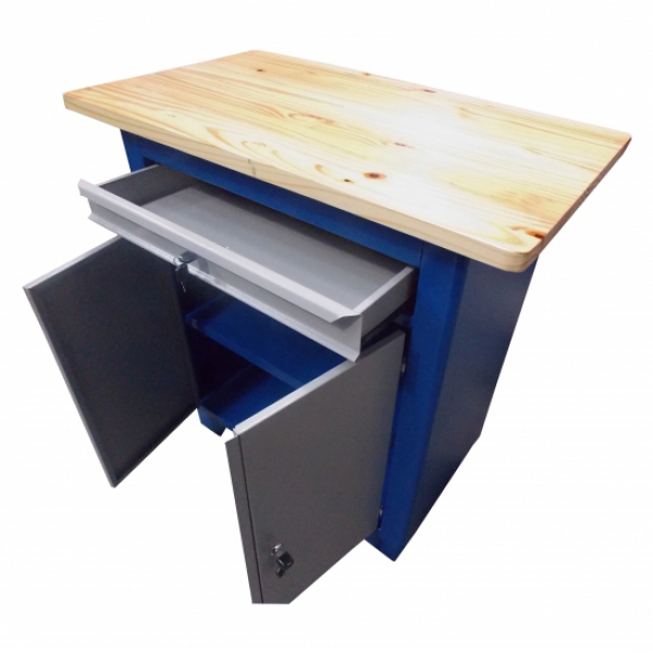 Bancada fechada 1 gaveta, 2 portas, tampo madeira pinus