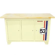 Bancada fechada 3 portas, prateleira interna, tampo madeira pinus