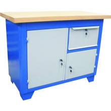 Bancada fechada 1 gaveta 1 porta grande, 1 porta pequena, prateleira interna, tampo madeira pinus