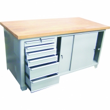 Bancada fechada 6 gavetas, 2 portas de correr, prateleira interna 