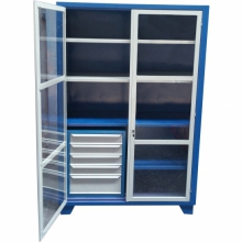 Armário para ferramentas 2 pratelerias móveis - 1 prateleira fixa - 5 gavetas - porta c/ visor acrílico
